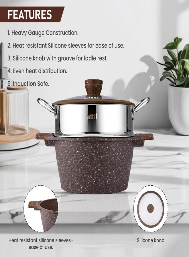 ATTIL - 24 cm - Non Stick Handi - Induction Base - Granite Biriyani Handi & Steamer with Lid - Granite Finish - Image 5